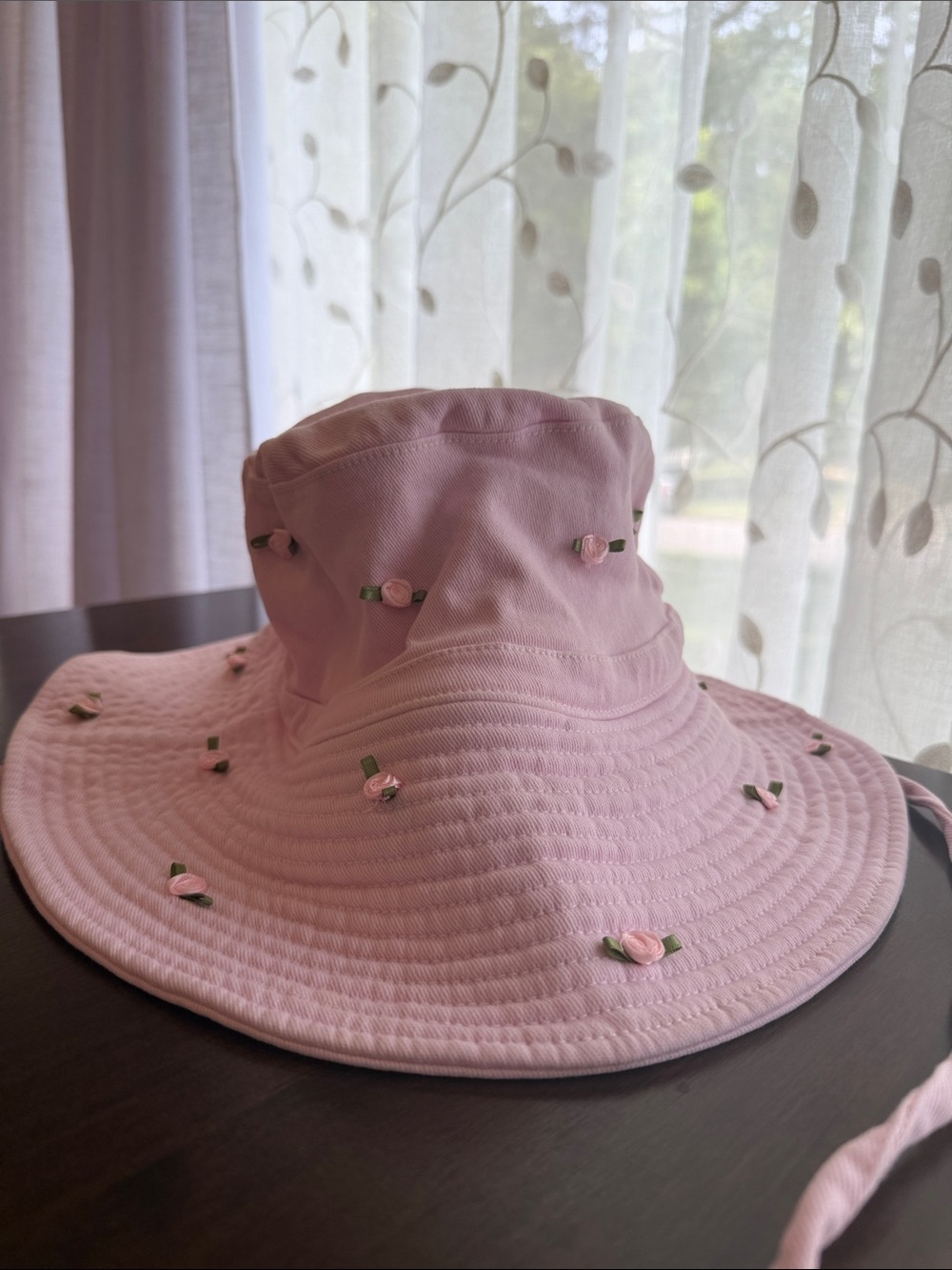 Michael Lauren Pink Rose Accent Wide Brim Sun Hat